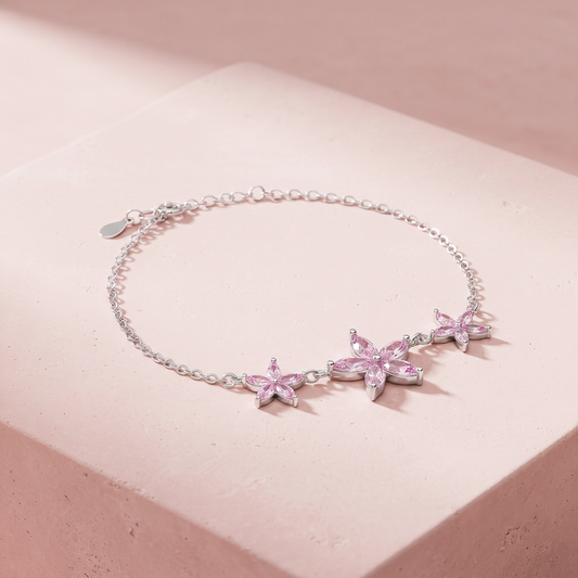 Silver Pink Bloom Bracelet