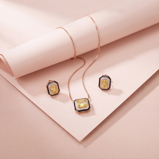 Rose Gold Plated Silver Geometric Yellow Zircon Necklace
