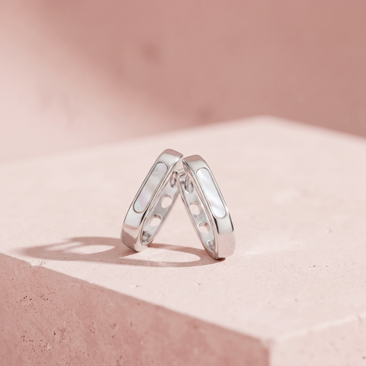 Silver Modern Rectangle & Heart Earring