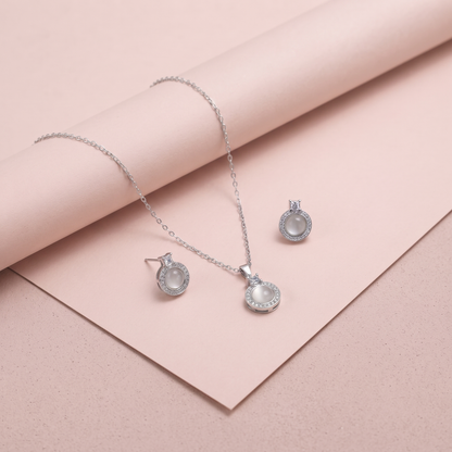 Silver Pearl Halo Necklace Set