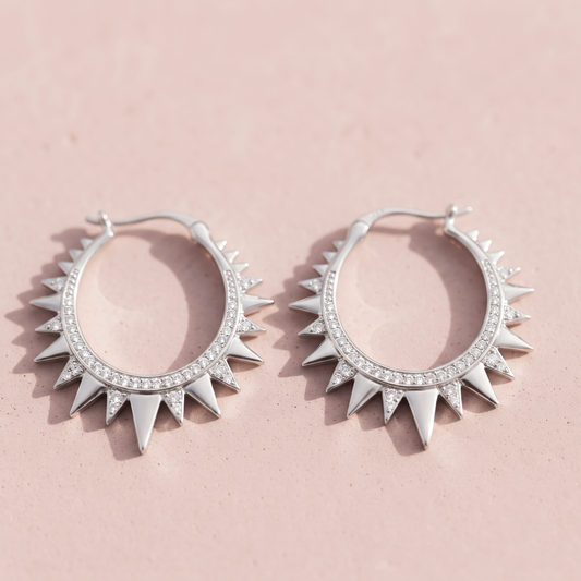 silver Sun Dimond Earrings