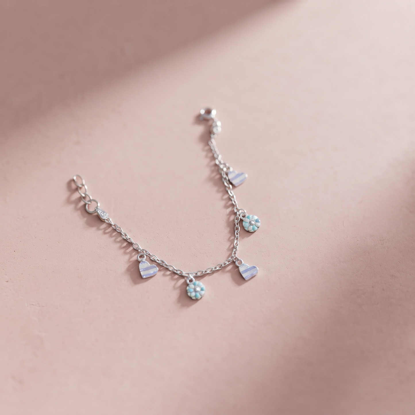 Silver Dainty Heart & Flower Baby Bracelet