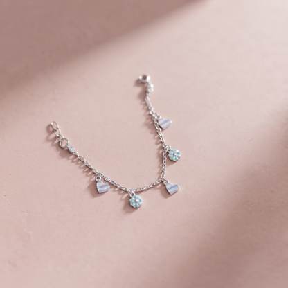 Silver Dainty Heart & Flower Baby Bracelet