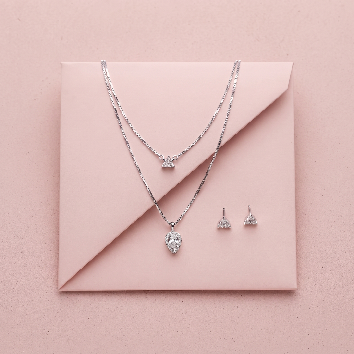 Silver Twin Layer Drop Necklace Set