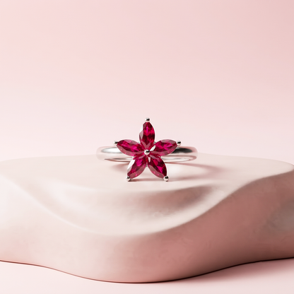 Silver Ruby Bloom Ring