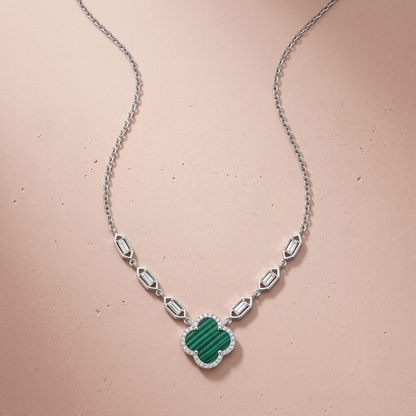 Silver Malachite Clover Necklace