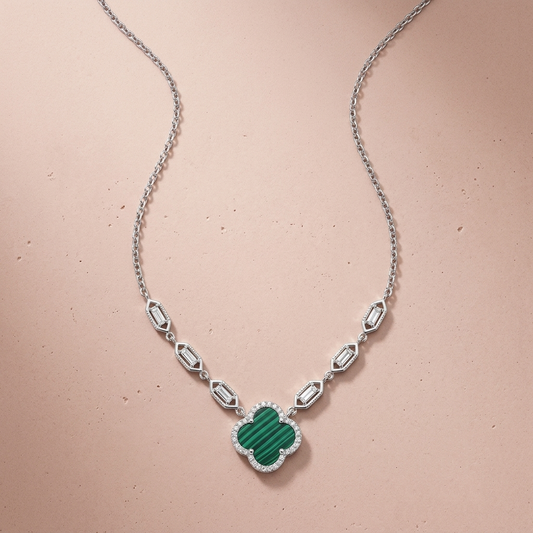 Silver Malachite Clover Necklace