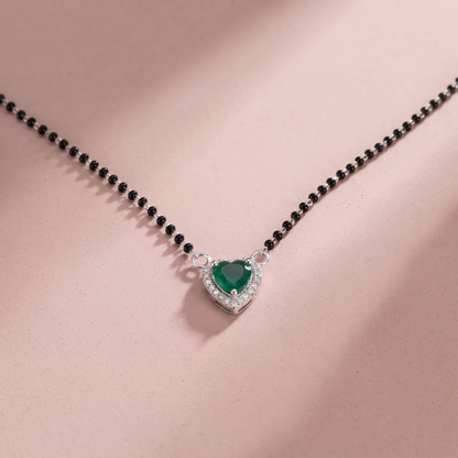 Silver Green Heart Pendant Mangalsutra