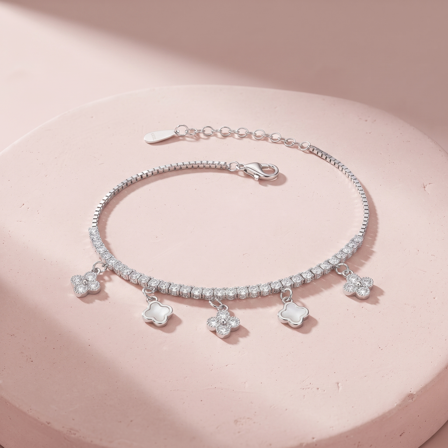 Silver Dazzling Clover Drop Bracelet