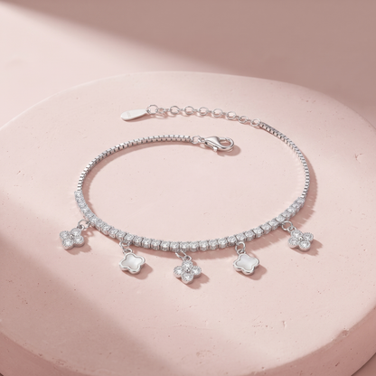 Silver Dazzling Clover Drop Bracelet