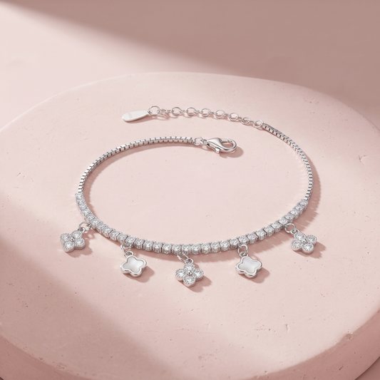 Silver Dazzling Clover Drop Bracelet