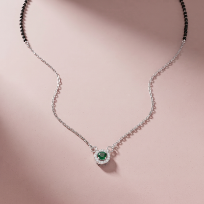 Silver Green Stone With Chain Mangalsutra
