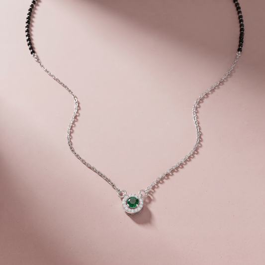 Silver Green Stone With Chain Mangalsutra