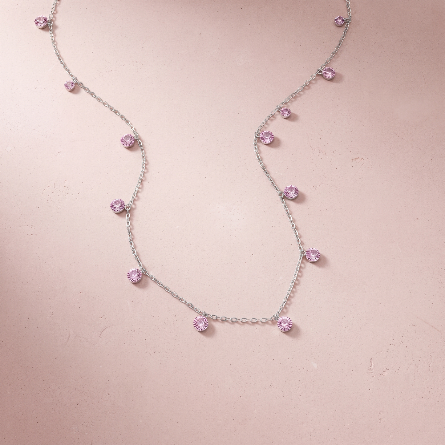 Silver Pink Classic Crystal  Necklace