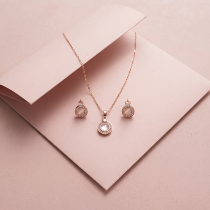 Rose Gold Plated pearl halo Necklace Set