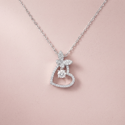 Silver Butterfly Heart Necklace