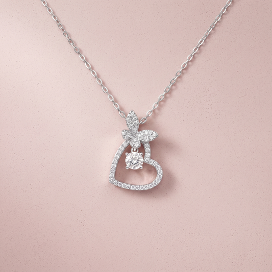 Silver Butterfly Heart Necklace