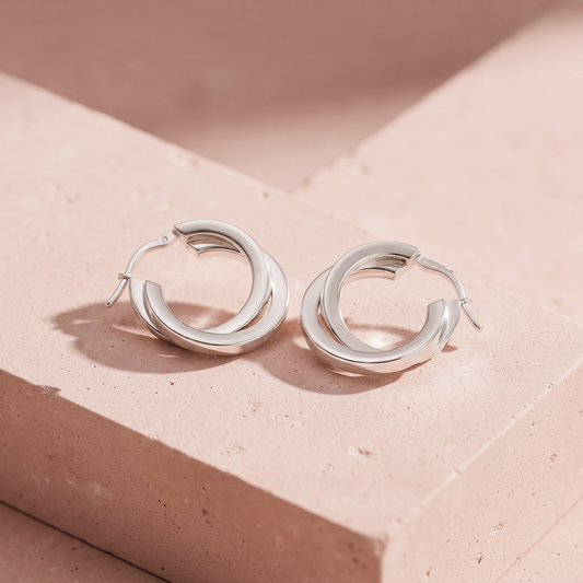 Silver Twin Twisted Oval Earring