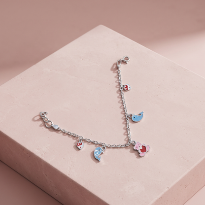 Silver Whale & Teddy Charm Baby Bracelet