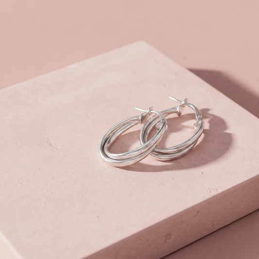 Silver Twin Twisted Round Earring