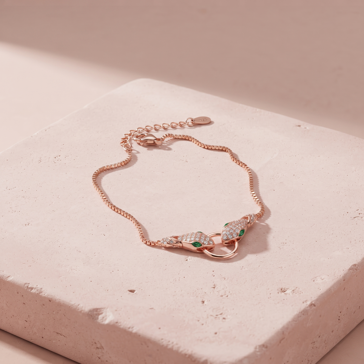 Rose Gold Plated Silver Serpent Head Bracelet