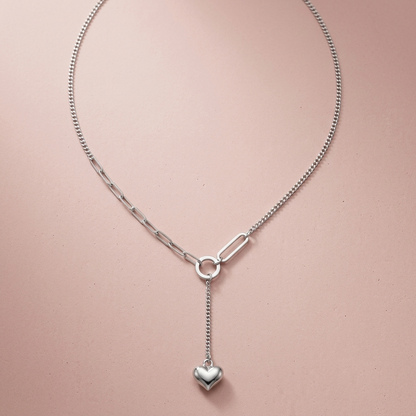Silver Y Link Drop Heart Pendant