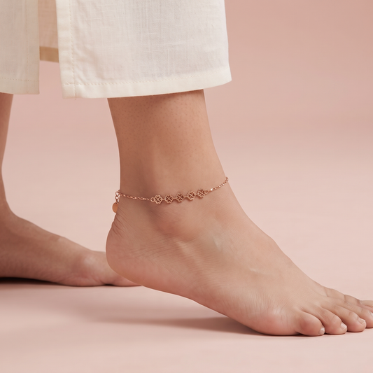 Rose Gold Plated Silver Clover Charm Anklet