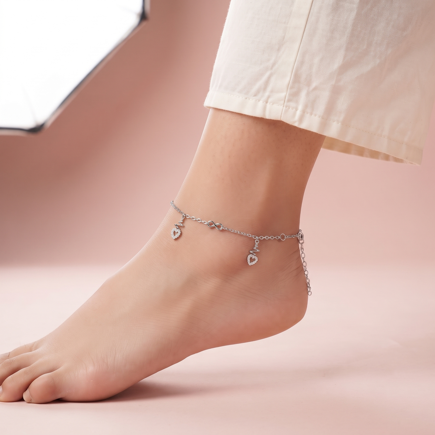 Silver Infinity & Heartbeat Anklet