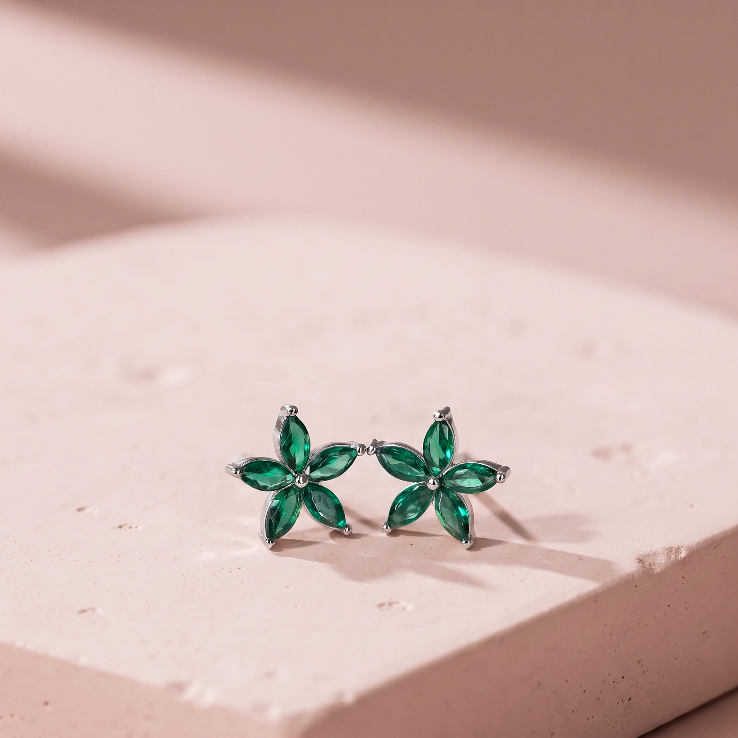 Silver Emerald Bloom Stud Earring