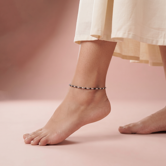 Silver Black & Silver Beads Anklet