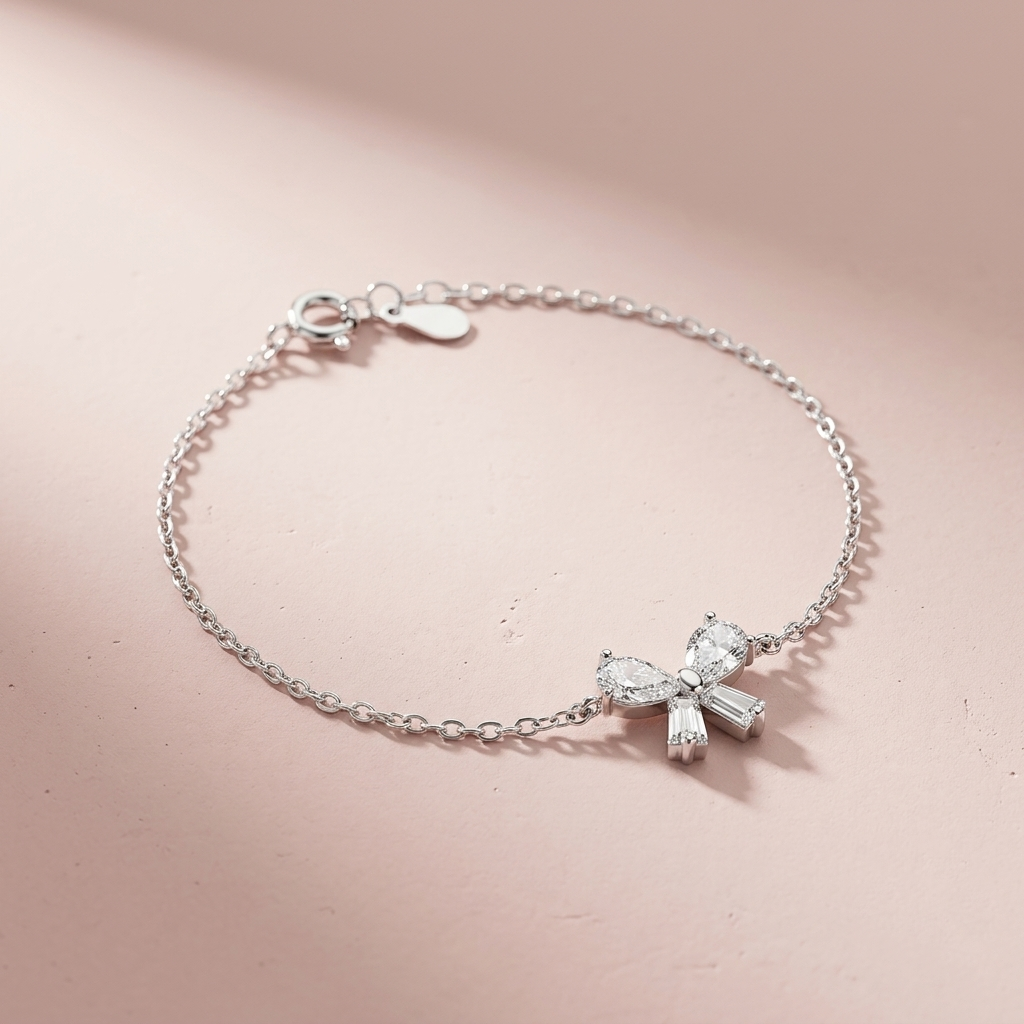 Silver White Bow Bracelet