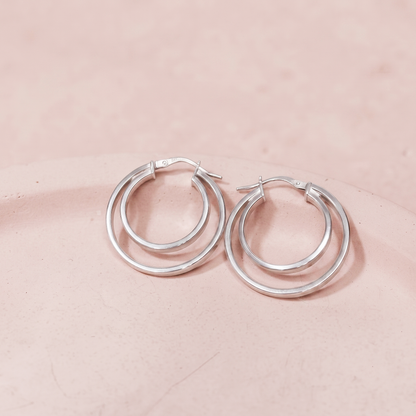 Silver Twin Circle Modern Earring