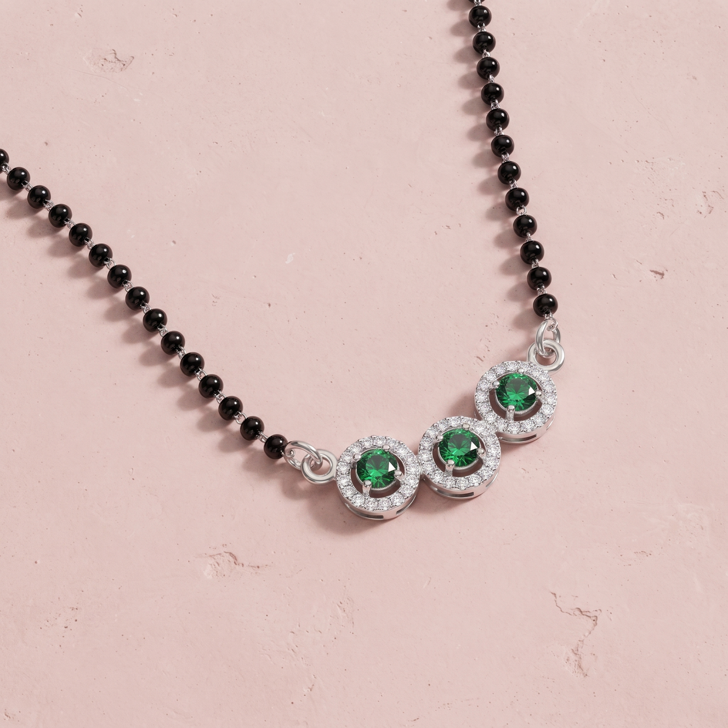 Silver Elegant TripleCircle Green Mangalsutra