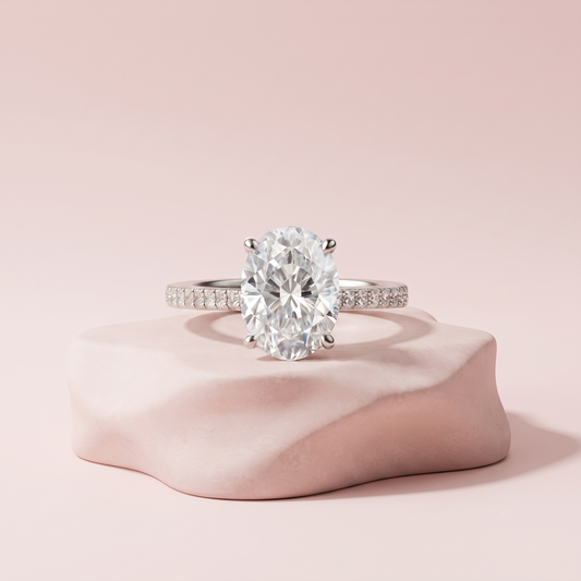 Silver Aurora Oval Moissanite Ring