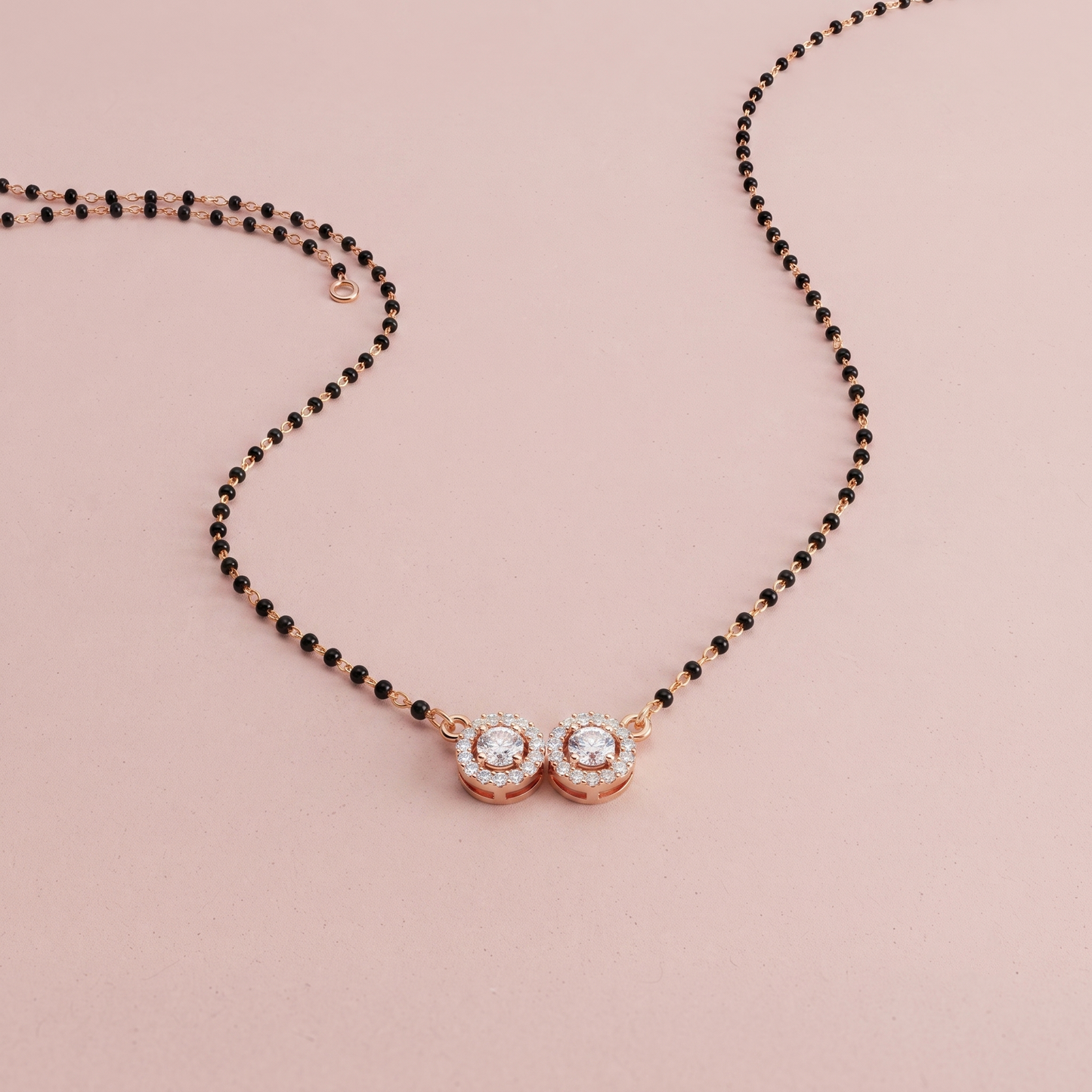 RoseGold Plated Double Circle White Stone Mangalsutra