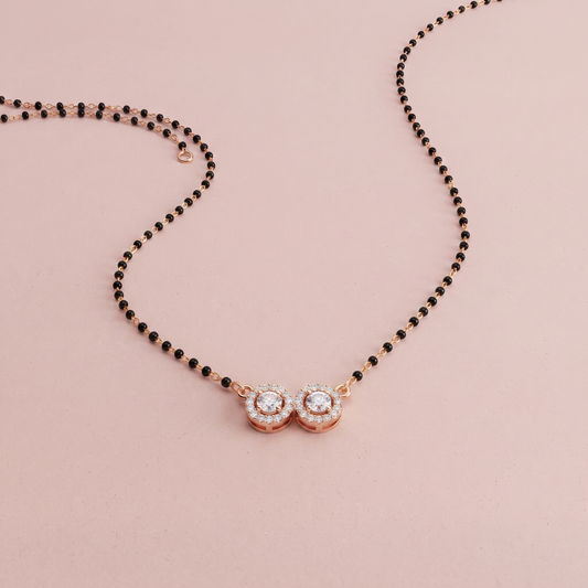 RoseGold Plated Double Circle White Stone Mangalsutra