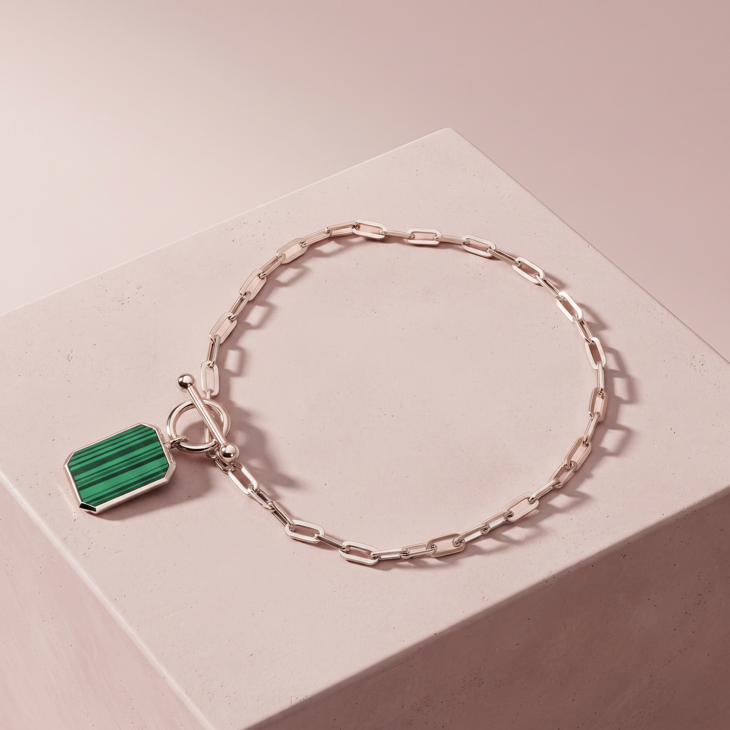 Rose Gold Plated Silver Green Toggle Bracelet