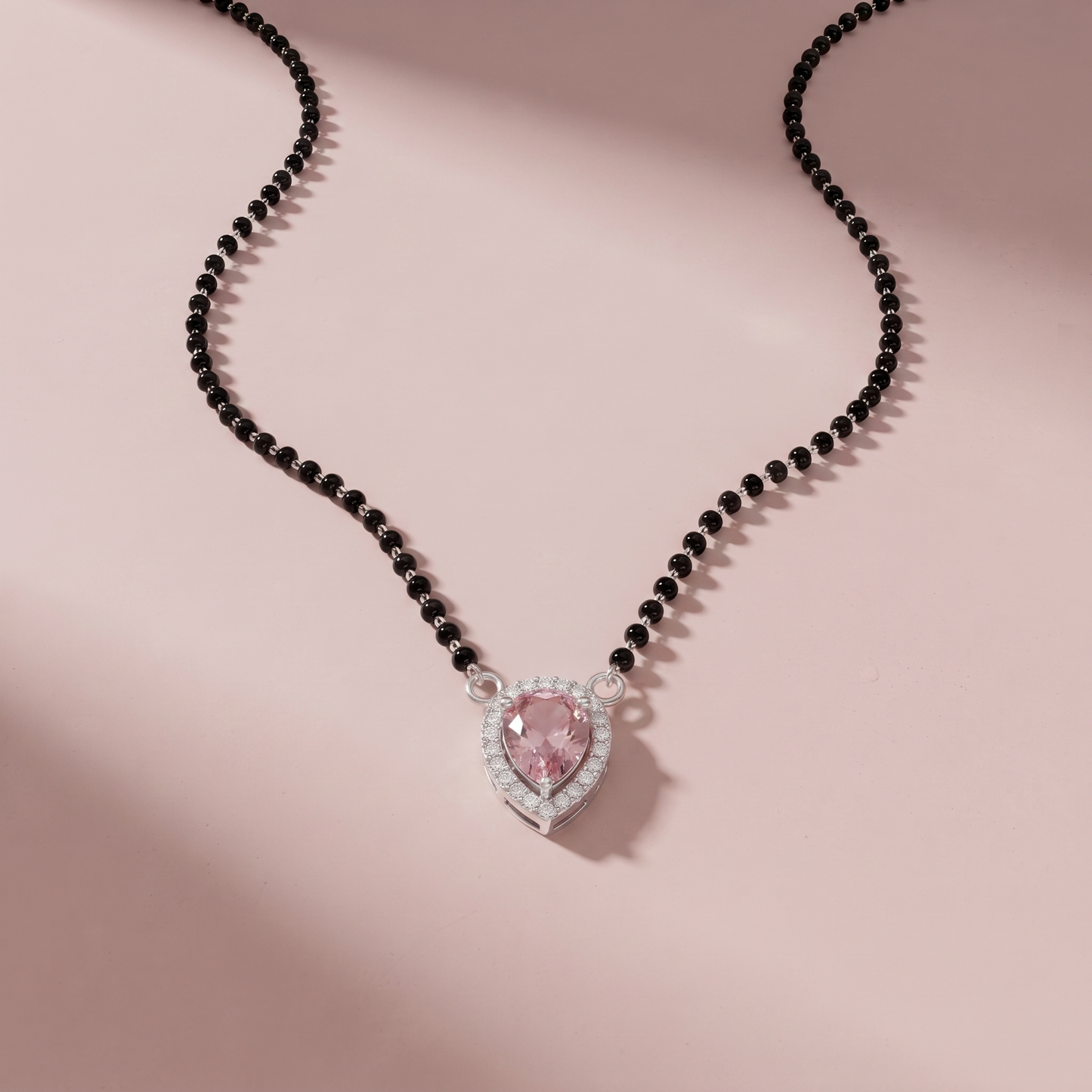 Silver Teardrop Pink Mangalsutra
