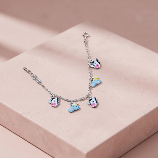 Silver Cute Cow & Cloud Baby Bracelet