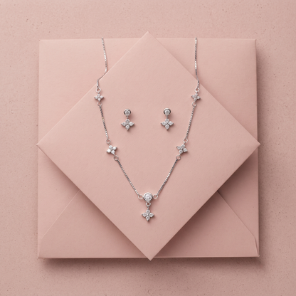 Silver Tiny Bloom Drop Necklace Set