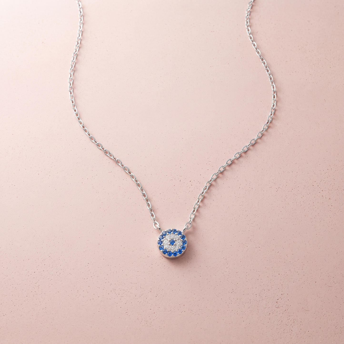 Silver Aura Evil Eye Circle Necklace