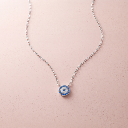 Silver Aura Evil Eye Circle Necklace