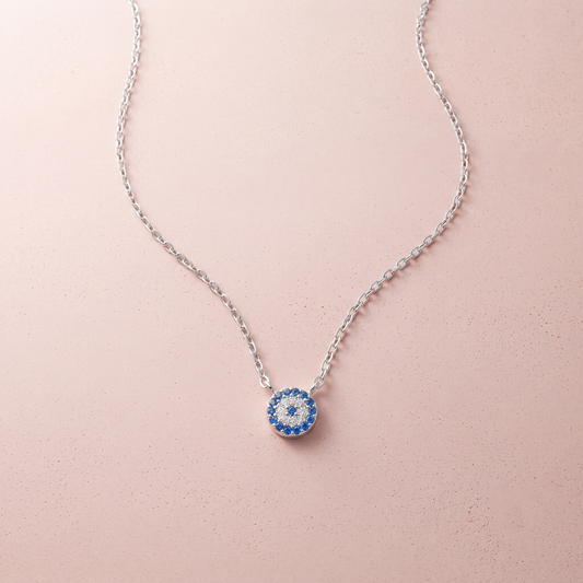 Silver Aura Evil Eye Circle Necklace