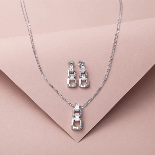 Silver Modern Zircon ChainLink Necklace