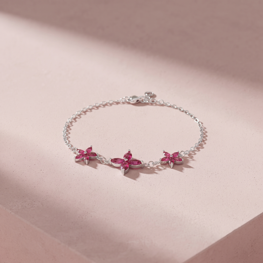Silver Ruby Bloom Bracelet