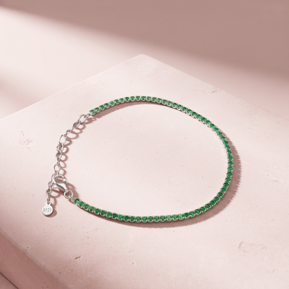 Silver Crystal Green Tennis Bracelet