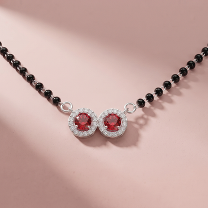 Silver Modern DoubleCircle Red Mangalsutra