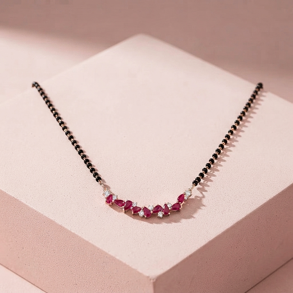 Rose Gold Plated Ruby Drop Diamond Mangalsutra
