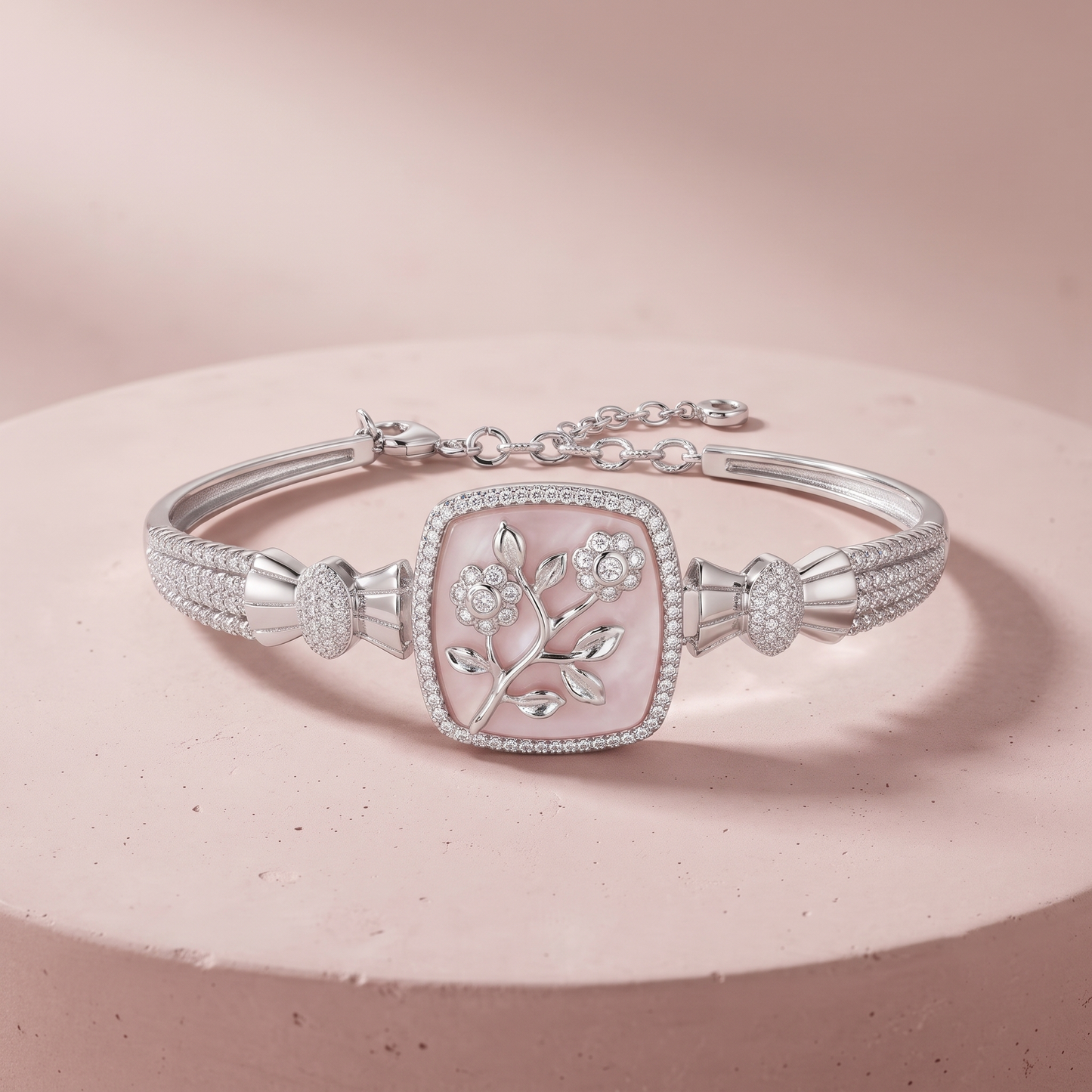 Silver Diamond Floral Charm Bracelet