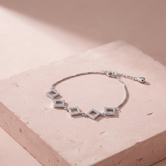 Silver Diamond Shaped Charm Bracelet